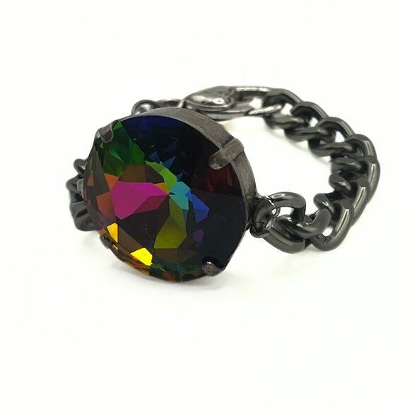 Handcrafted Large Rainbow Swarovski Crystal Dark Silver Chunky Chain Bracelet - Picture 12 of 13